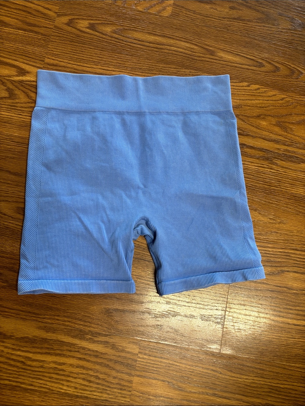 Light Blue Ribbed High-Waist Bike Shorts